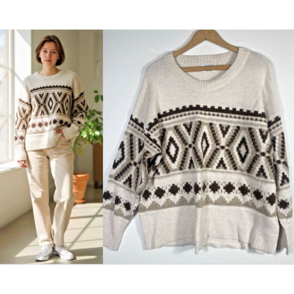 Old Navy Sweater Southwestern Tribal Womens XL Chunky Cozy Fisherman Lebowski - Picture 1 of 14